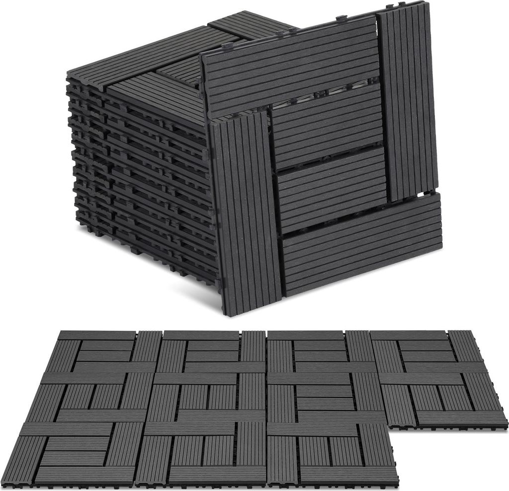 Ikodm WPC Terrassenfliesen, 30x30 cm, 99er Spar Set für 9m², für Garten Balkon Bodenbelag mit Drainage und Klicksystem