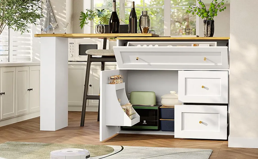 Table de bar extensible 138-204 cm en MDF et métal blanc et noir - 3