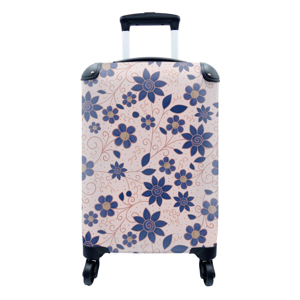 MuchoWow Koffer Handgepäck Trolley Rollkoffer Kleine Reisekoffer mit 4 Rollen - Blumen - Blau - Japan - Muster - Cabin Size < 55x40x23 cm & 55x4...
