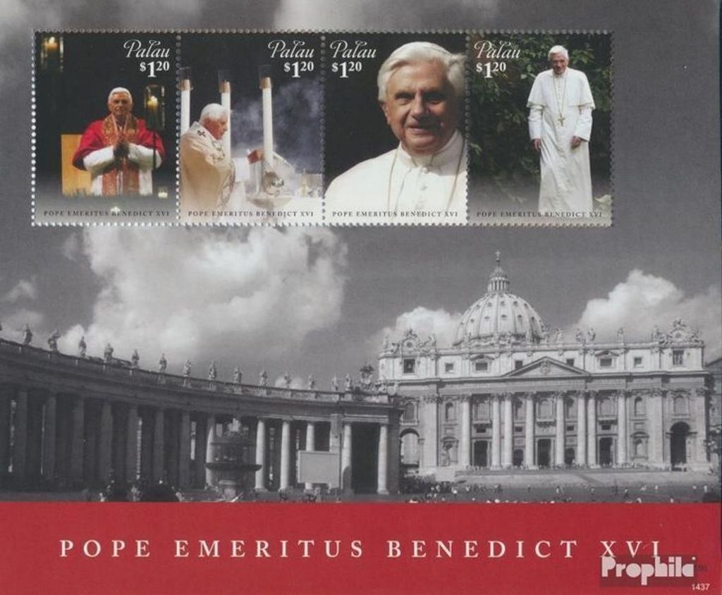 Briefmarken Palau-Inseln 2014 Mi 3588-3591 Kleinbogen (kompl.Ausg.) postfrisch Papst Benedikt XVI.