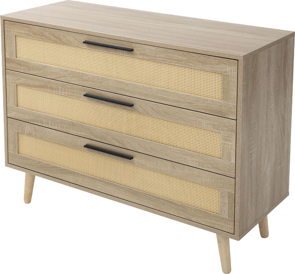 ML-Design Kommode Sideboard mit Rattanfront, 100x77x40 cm, Eiche Optik, für Wohnzimmer & Flur
