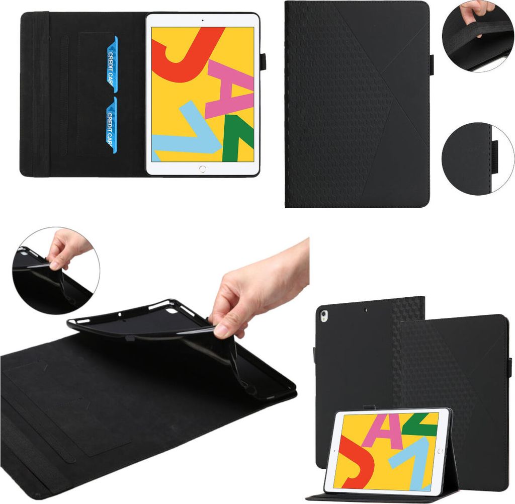 Für Apple iPad 10.2 7. / 8. 9. Gen Schwarz Kunst Leder Hülle Tablet Tasche Etuis