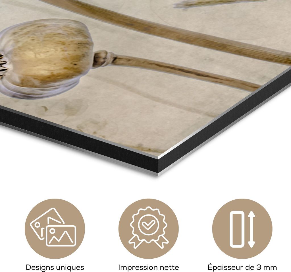 MuchoWow Wanddekoration Metall Metallbild Wandkunst 100x150 cm Blumen - Aquarell - Stilleben - Braun - Vintage MuchoWow Aluminium Gemälde - Bild