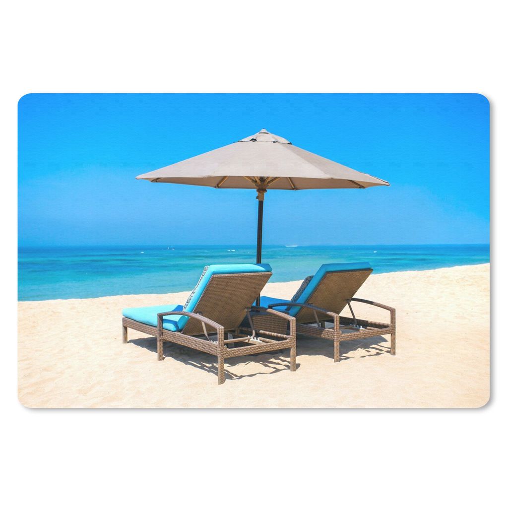 MuchoWow Schreibtischunterlage Strandkorb - Sonnenschirm - Sommer - Meer 60x40 cm - XXL Mauspad - Großes Mauspad