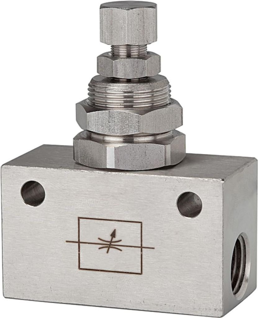 Riegler Drosselventil, Blockform, Edelstahl 1.4404, G 1/4, PN max. 10 bar