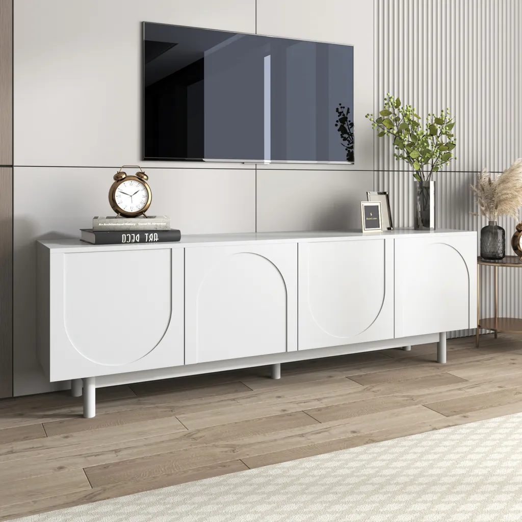 Ensemble TV de Salon Blanc avec Buffet Bas et Portes Design Structurées