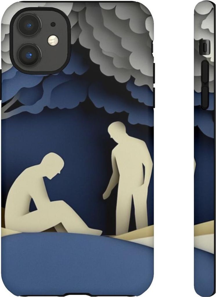 Papier-Silhouetten zweier Männer in Waldlandschaft – Hülle Kompatibel mit iPhone 11