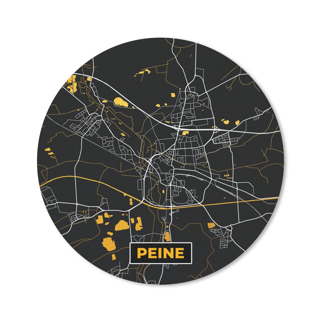 MuchoWow Mauspad Mousepad Deutschland - Schwarz und Gold - Peine - Stadtplan - Karte 50x50 cm - Mousepads - Maus Mat - Pad - Mausunterlage - Vinyl
