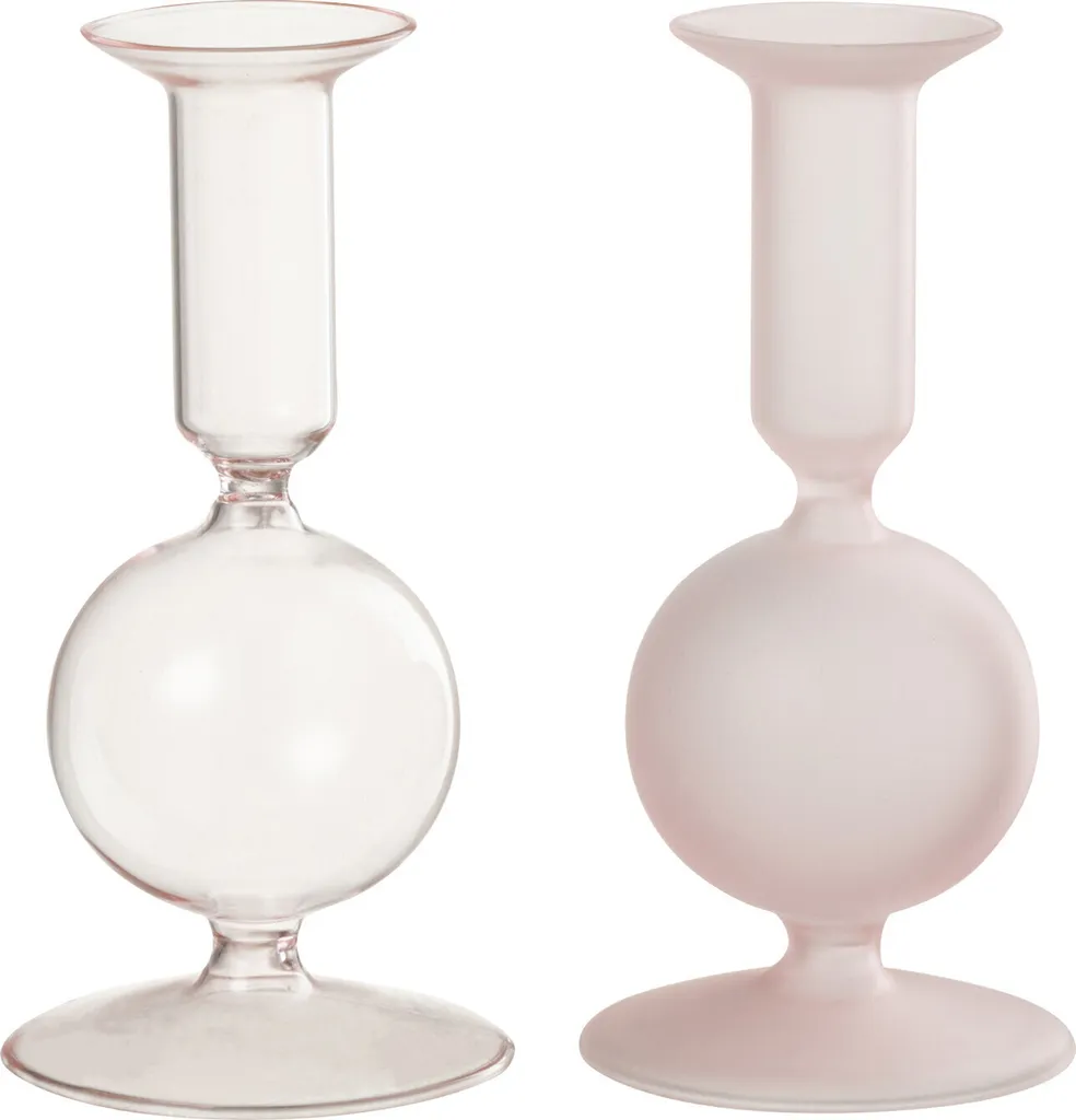Photophore en Verre Rose Clair J-Line - Set de 2 pour Décoration Table