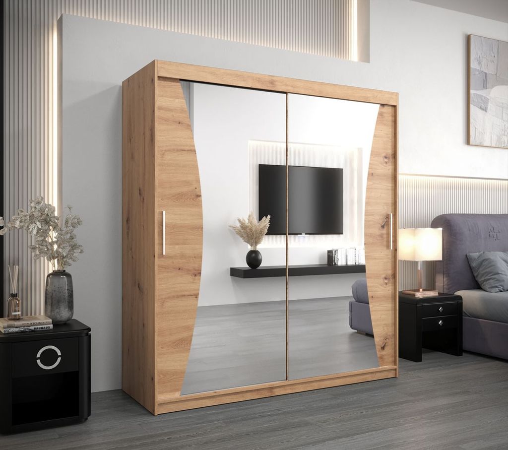 Kleiderschrank mit Schiebetüren MARTA – Breite 180 cm, Eiche handwerklich gefertigt