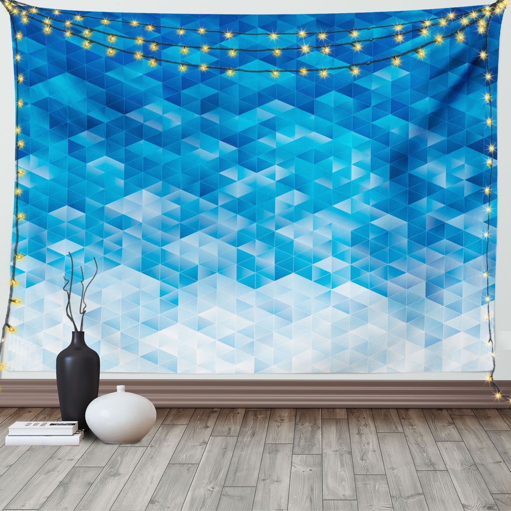ABAKUHAUS Blau Wandteppich, Mosaik-Dreieck-Grafik, Wohnzimmer Schlafzimmer Heim Seidiges Satin Wandteppich, 200 x 150 cm, Hellblau
