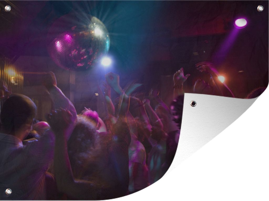 MuchoWow 40x30 cm Outdoor-Poster Gartendeko Sichtschutz Garten Poster für den Garten Menschen in einer Disco mit lila Licht
