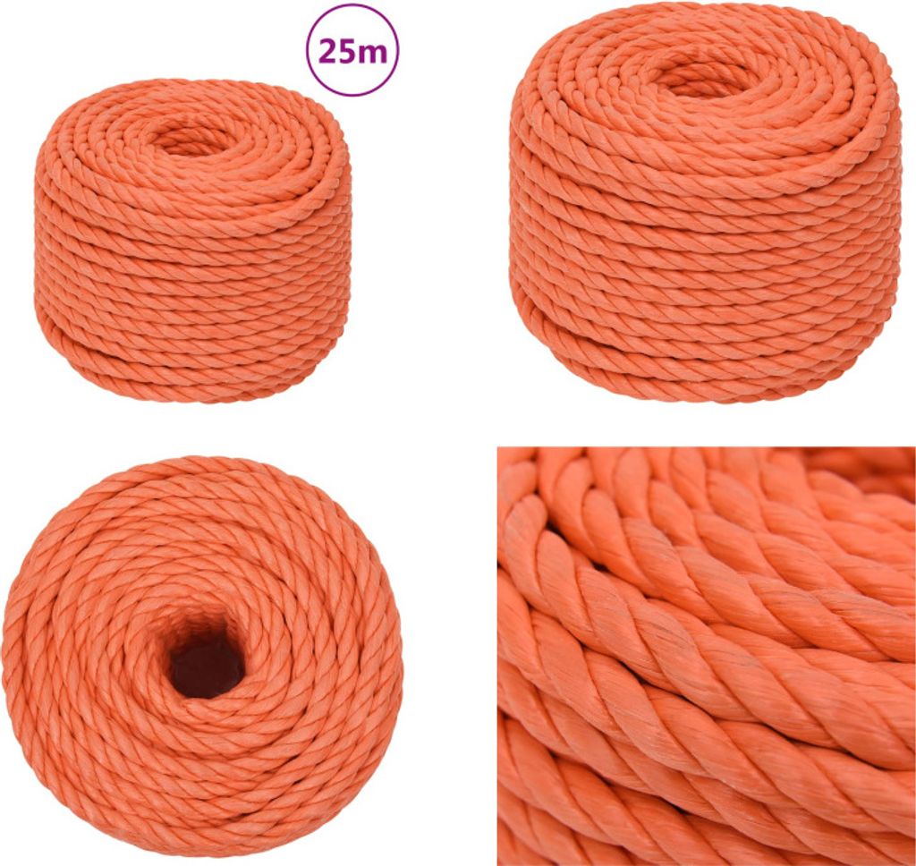 vidaXL Arbeitsseil Orange 12 mm 25 m Polypropylen - Seil - Seile - Gedrehtes Seil - Gedrehte Schnur