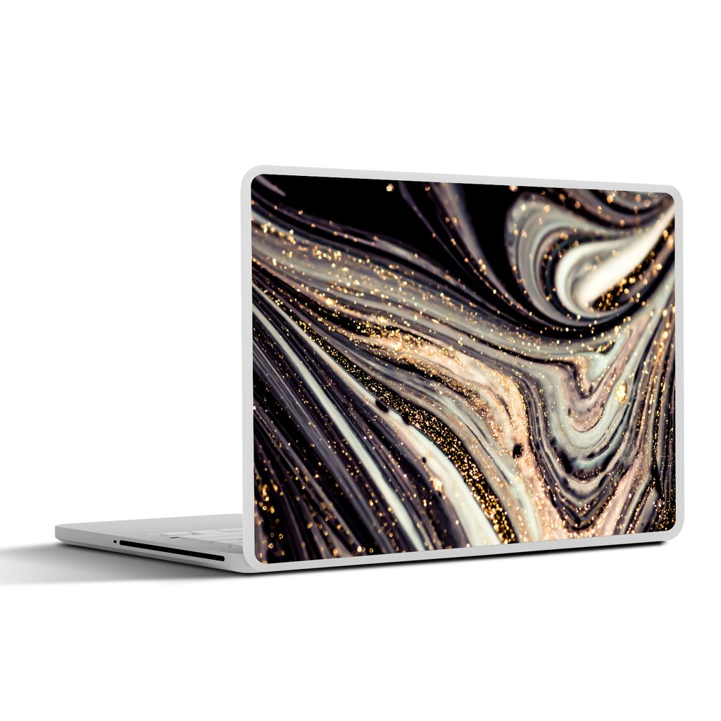 MuchoWow Laptop Aufkleber Sticker Cover Marmoroptik - Schwarz - Gold - Weiß - Glitter - Marmor 30x22 cm - Laptop-Sticker