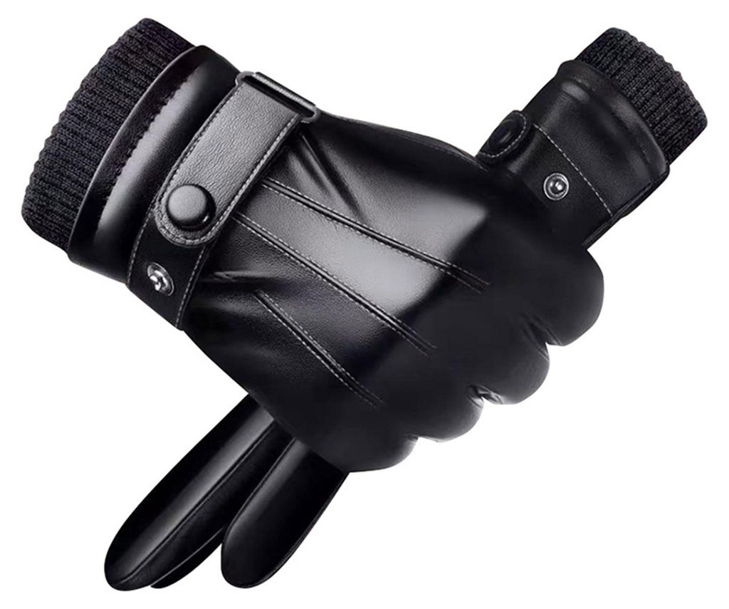 1 Paar Herrenhandschuhe, winddicht, Touchscreen-kompatibel, mit Plüschfutter, aus Kunstleder, wasserdicht und rutschfest, für Outdoor-Aktivitäten