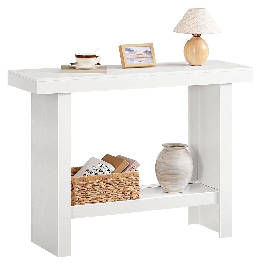 Konsolentisch, Schmaler Eingangstisch aus Holzwerkstoff, Sofatisch, Beistelltisch für Eingangsbereich, Flur, Wohnzimmer, Weiß