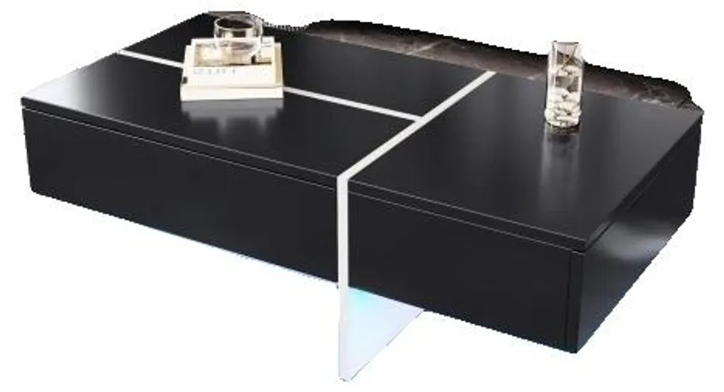 Table basse LED noire anti-rayures, meuble moderne salon facile monter