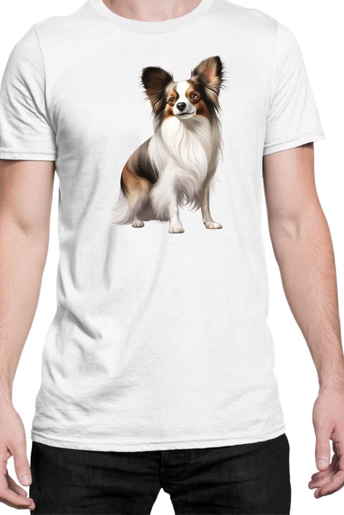 Herren T-Shirt Dogs Breeds Papillon Dog Breed 005, Man 3XL / Weiß