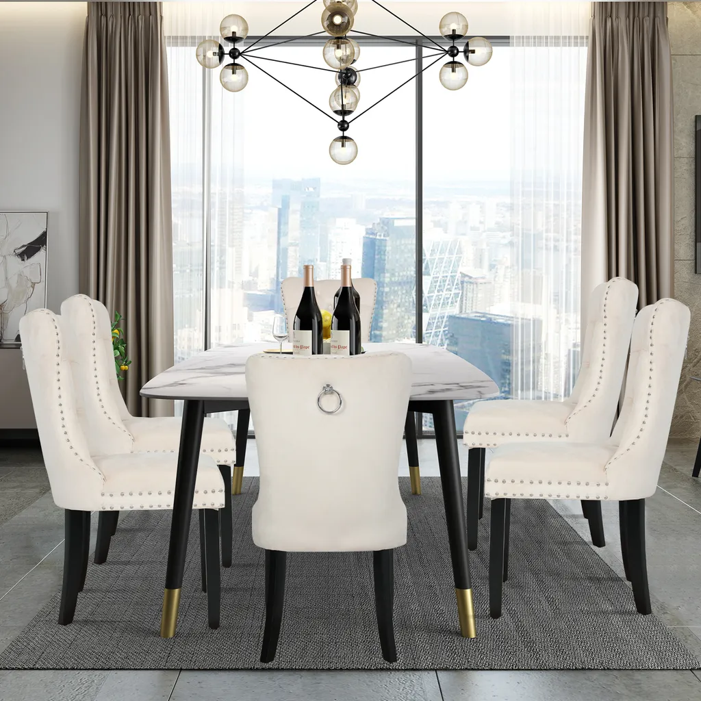 Chaise en Velours pour Table de Repas Beige Chic et Confortable x2