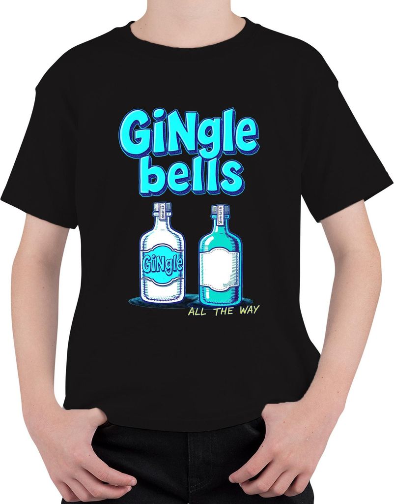 Gingle bells Weihnachten Gin Geschenk Gin Liebhaber All the way Uni Kinder T-Shirt, Schwarz, 140