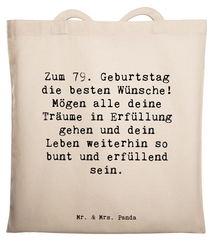 Mr. & Mrs. Panda Jutebeutel Spruch 79. Geburtstag - Transparent - Geschenk, Einkaufstasche, Alter, Geburtstagsgeschenk, Tote Bag, Jubiläum, handge...