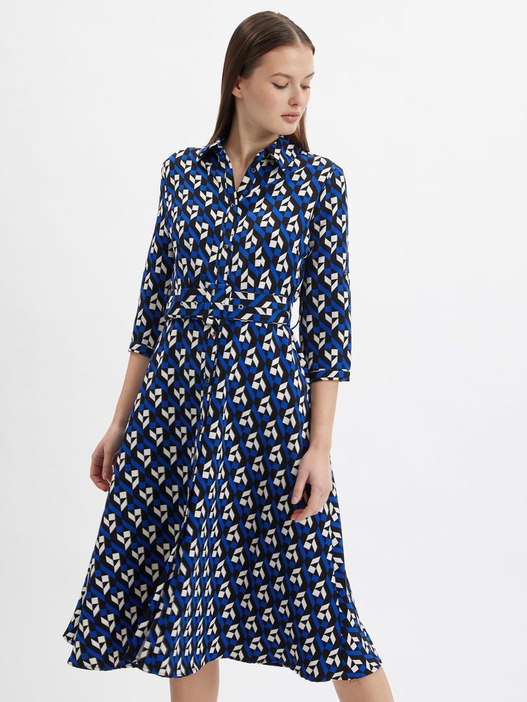 Orsay Schwarz-blaues gemustertes Damenkleid 432059555000__34