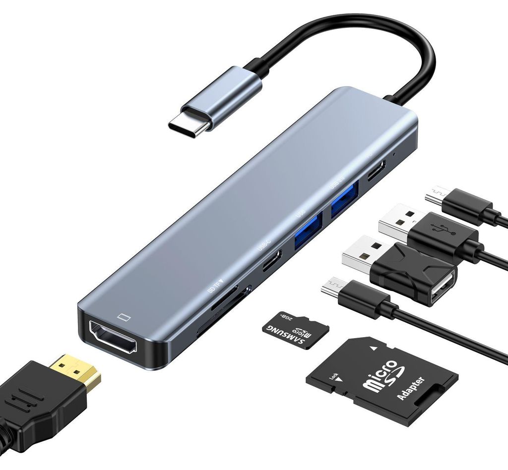 7IN1 USB C Hub 4K HDMI PD 85W Adapter Multiportadapter Multi Port USB C Adapter Docking Station Laptop für MacBook Pro