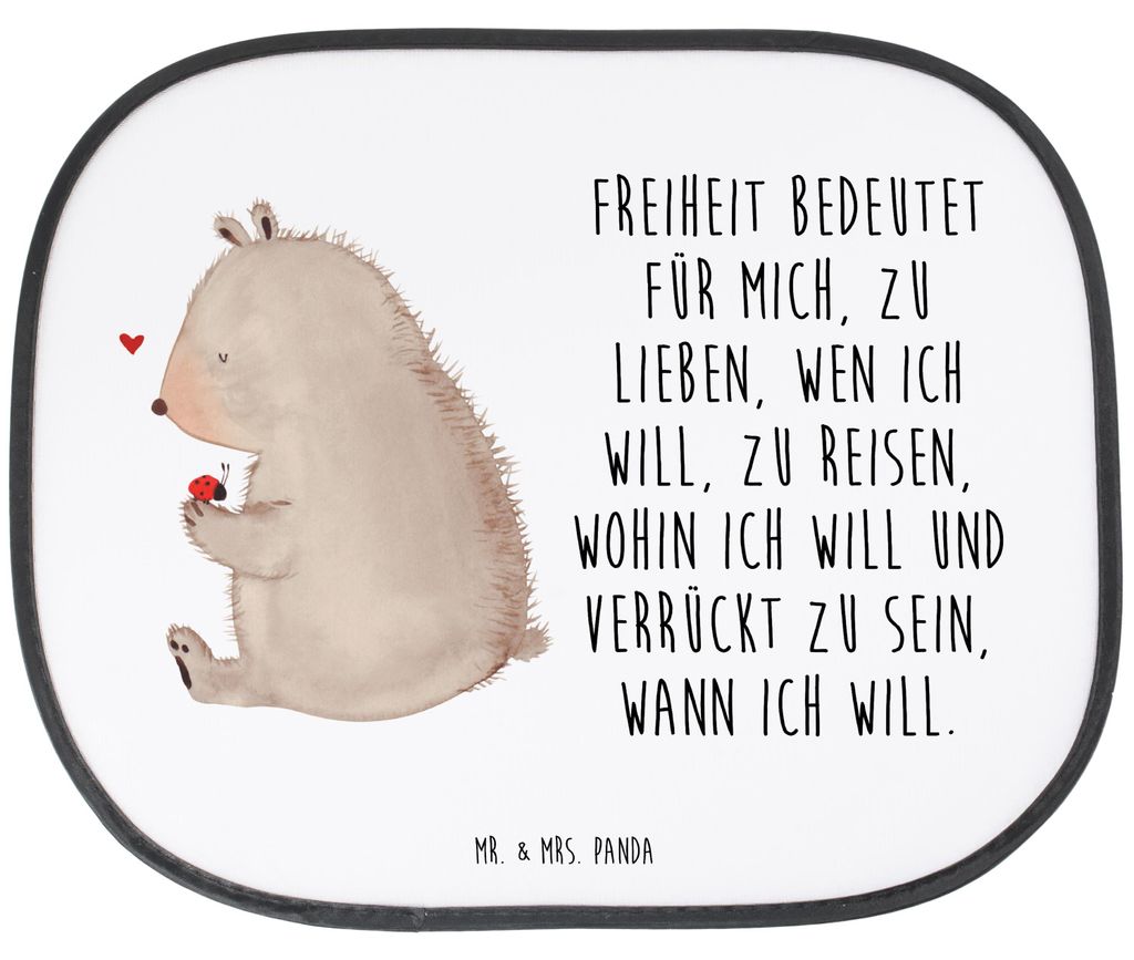 Mr. & Mrs. Panda Sonnenschutz Auto Bär Marienkäfer - Weiß - Geschenk, saugnapf, Hitzeschutz, Teddy, Scheibenschutz, Freiheit, Motivation, Das Le...