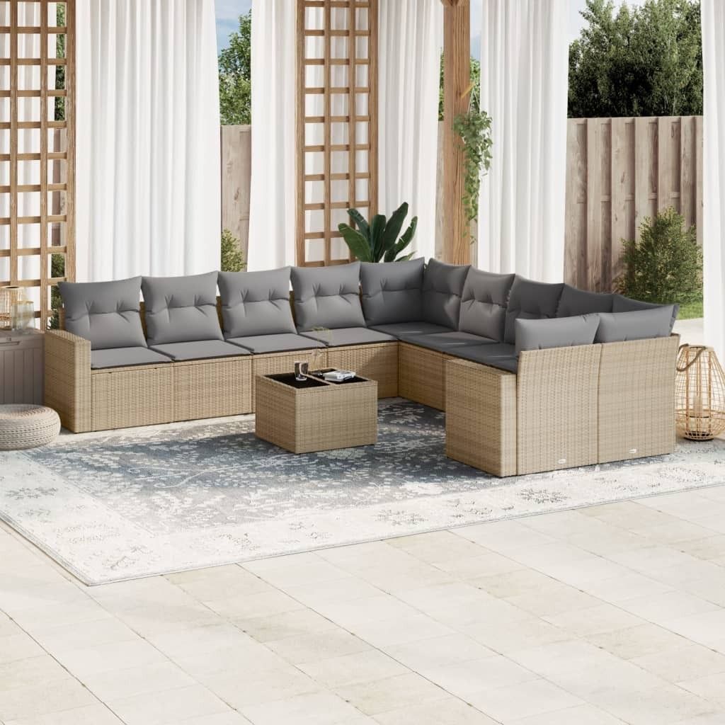 Maison Exclusive - 11-tlg. Garten-Sofagarnitur mit Kissen Beige Poly Rattan