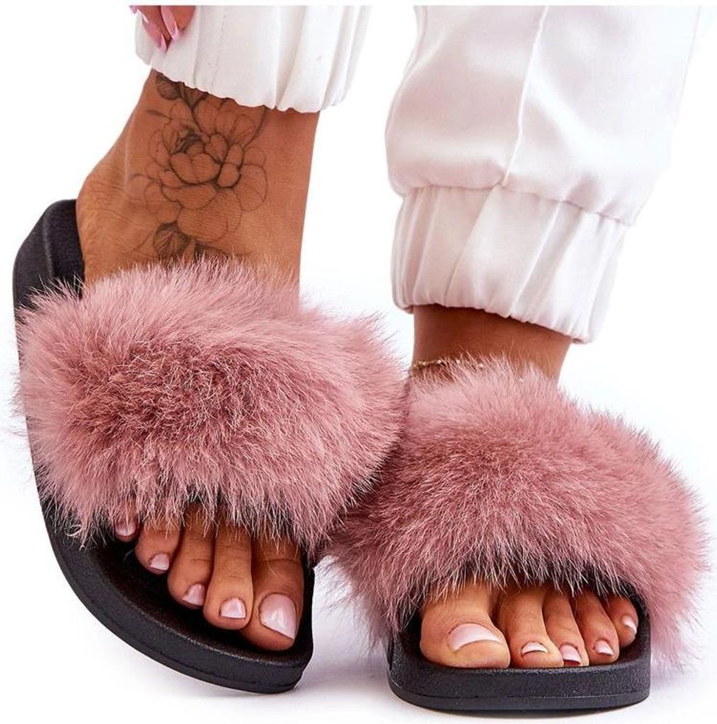 Damen-Gummihausschuhe mit Fell Rosa Lucrece 38