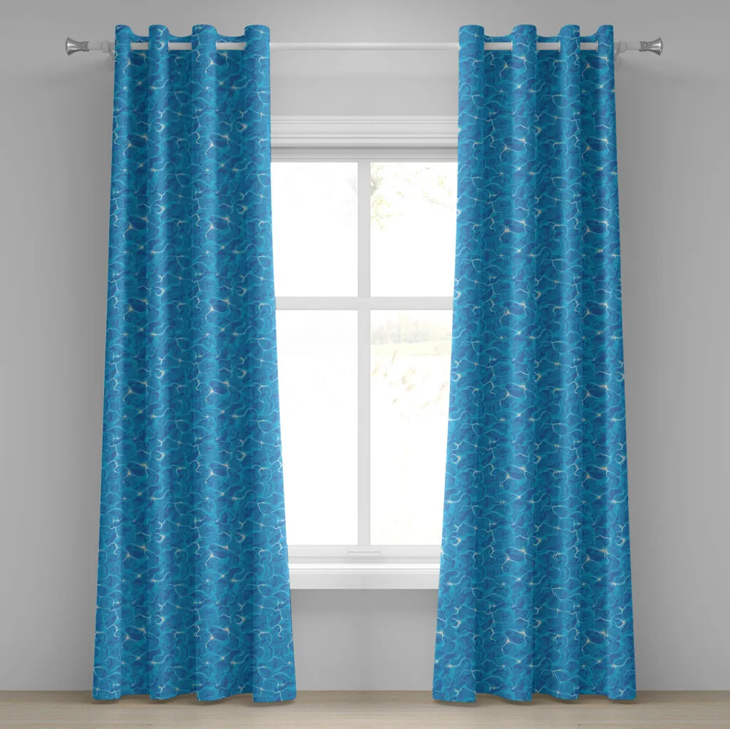 ABAKUHAUS Tenda con occhielli Acqua, illustrazione realistica e chiara delle onde superficiali dell'acqua, dell'oceano, della piscina e della freschezza, tende decorative a 2 pannelli, 280 cm x 225 cm, blu acquamarina bianco