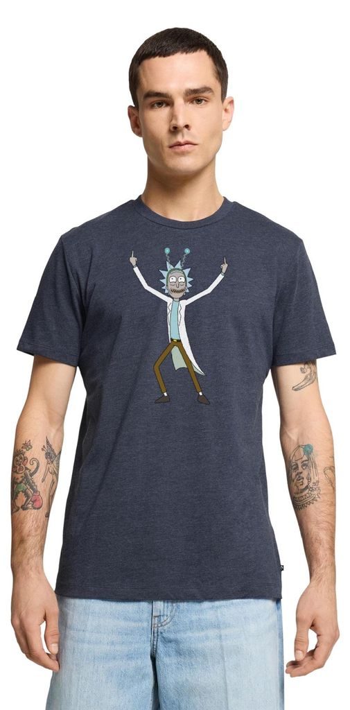 Spreadshirt Rick & Morty Rick Sanchez Pose Mittelfinger Männer Premium T-Shirt, L, Jeansblau
