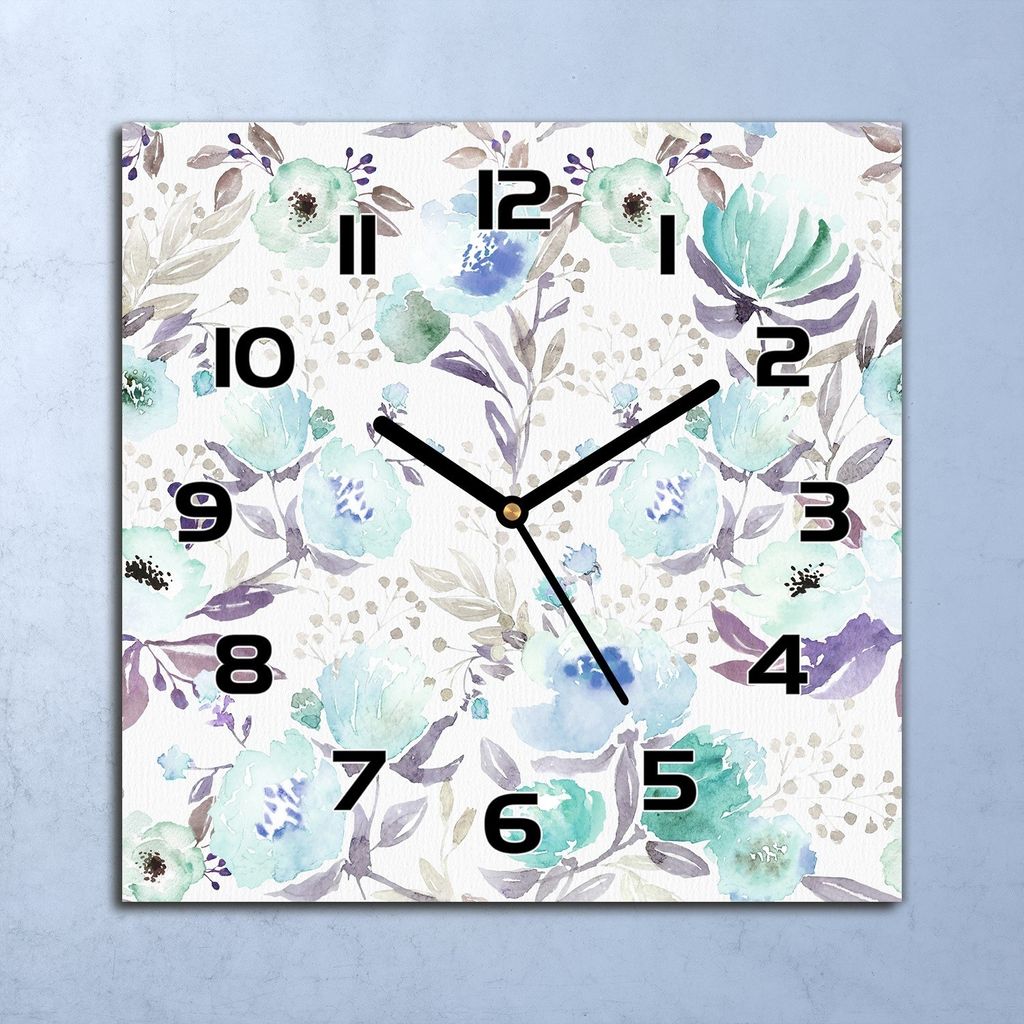 Wanduhr Echt-Glas-Küchenuhr Gartenblumen Vintage Quarz 30x30 Deko Bilder