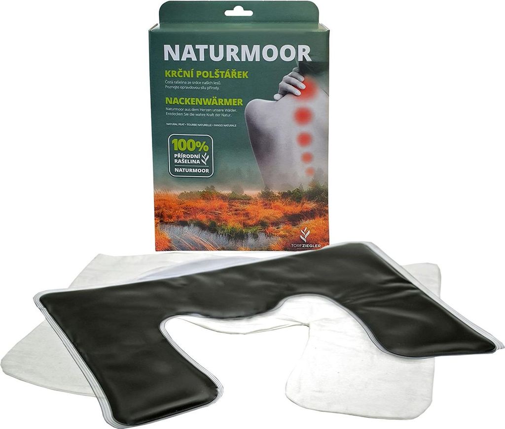 A product box and its contents, a neck warmer, are displayed on a white background.