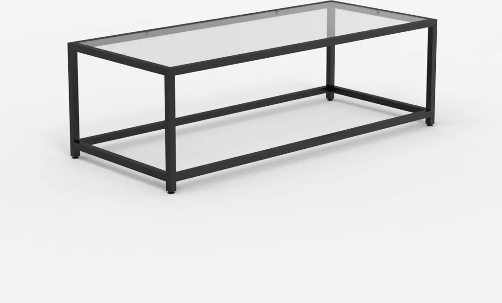 Table de salon en verre trempé et structure métallique noire Berillo