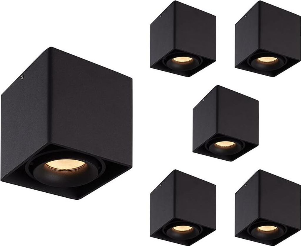 hoftronic LED Aufbaustrahler 4W 345lm 2700K Schwarz GU10 Dimmbar Schwenkbar 6er Set