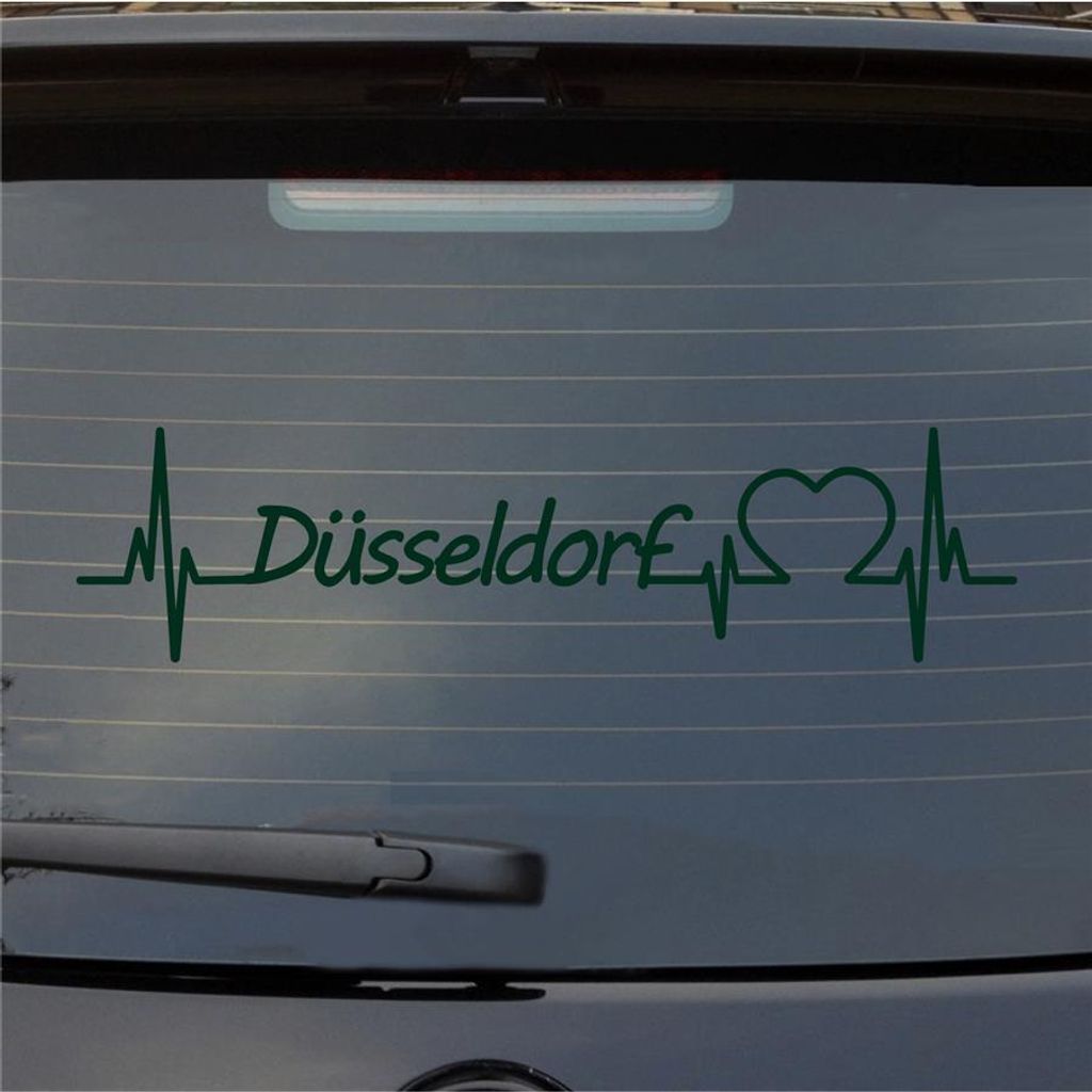 Heckscheibenaufkleber Düsseldorf Herz Puls Stadt Liebe 55x14 cm Dunkelgrün Auto Aufkleber Sticker