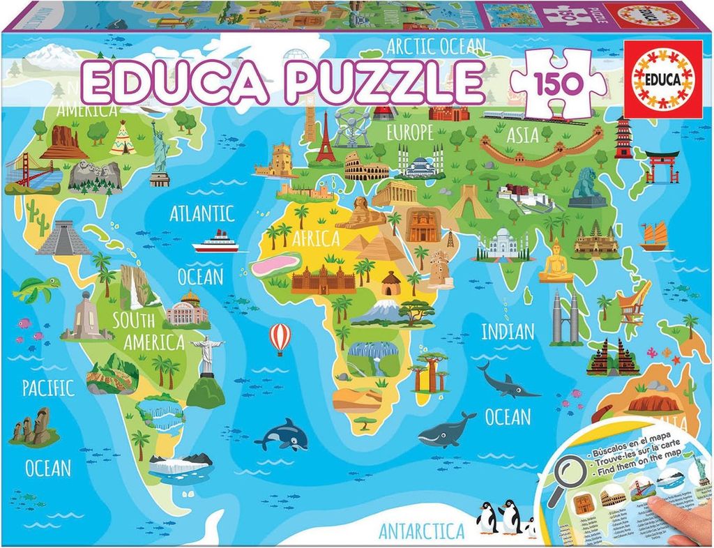 Educa 18116, Weltkarte der Monumente, 150 Teile Puzzle für Produktbild 