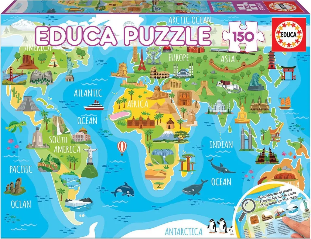 Jeu Éducatif Puzzle Carte du Monde 150 Pièces pour Apprendre à 6 Ans