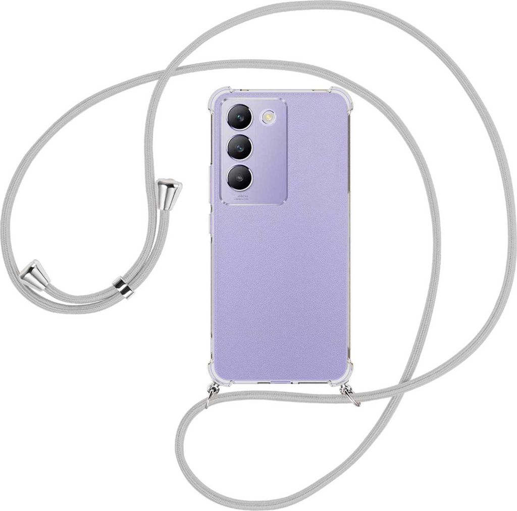 Handykette Backcover-Schutzhülle mit Band (Metall silberfarben) für vivo Y200e 5G / V30 Lite 4G / T3 5G - silbergrau