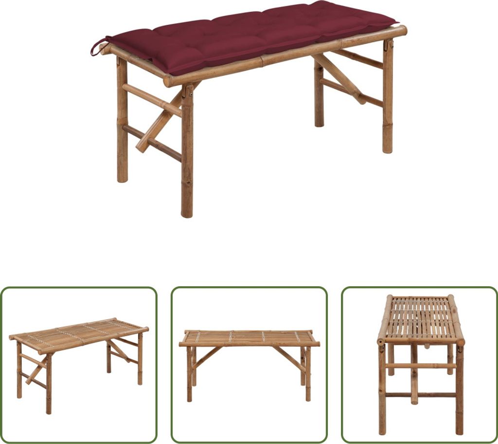 The Living Store Klappbare Gartenbank mit Auflage 118 cm Bambus