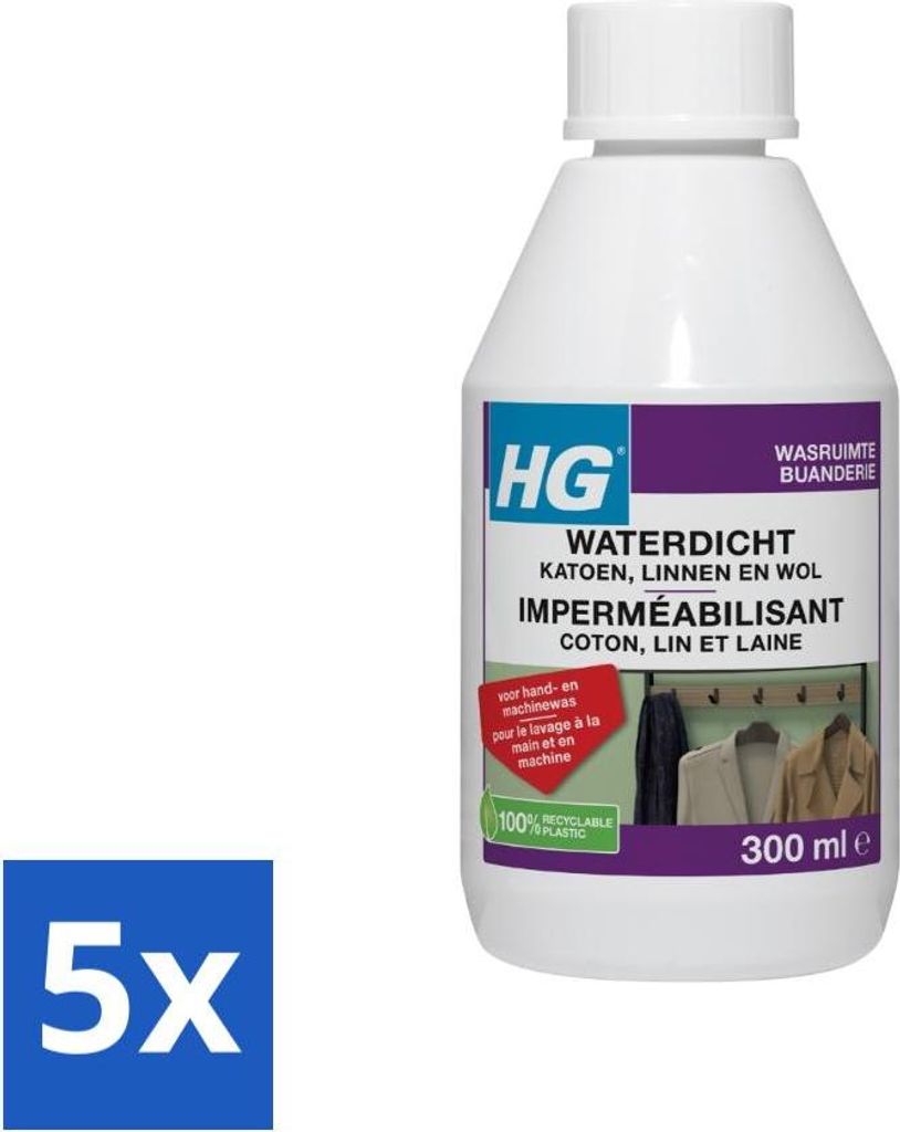 HG Imprägniermittel Baumwolle für Leinen, Wolle & Mischtextilien 300 ml - Vorteilspack - 5 Stücke
