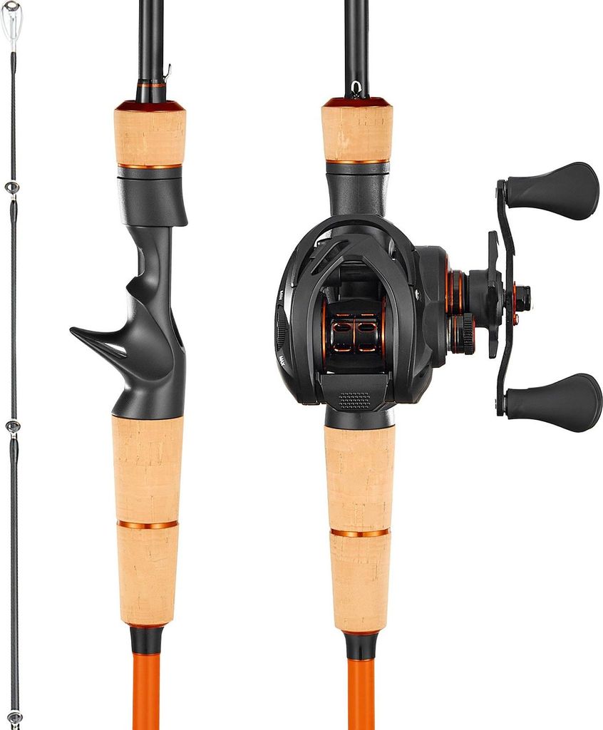 Angelrute & Rolle Set - Baitcaster-Combo / Baitcasting-Angelset - Rutenlänge 2 m IM7 Kohlefaser - Kugellager 6+1 - Übersetzung 7,0:1 - Korkgriff ...