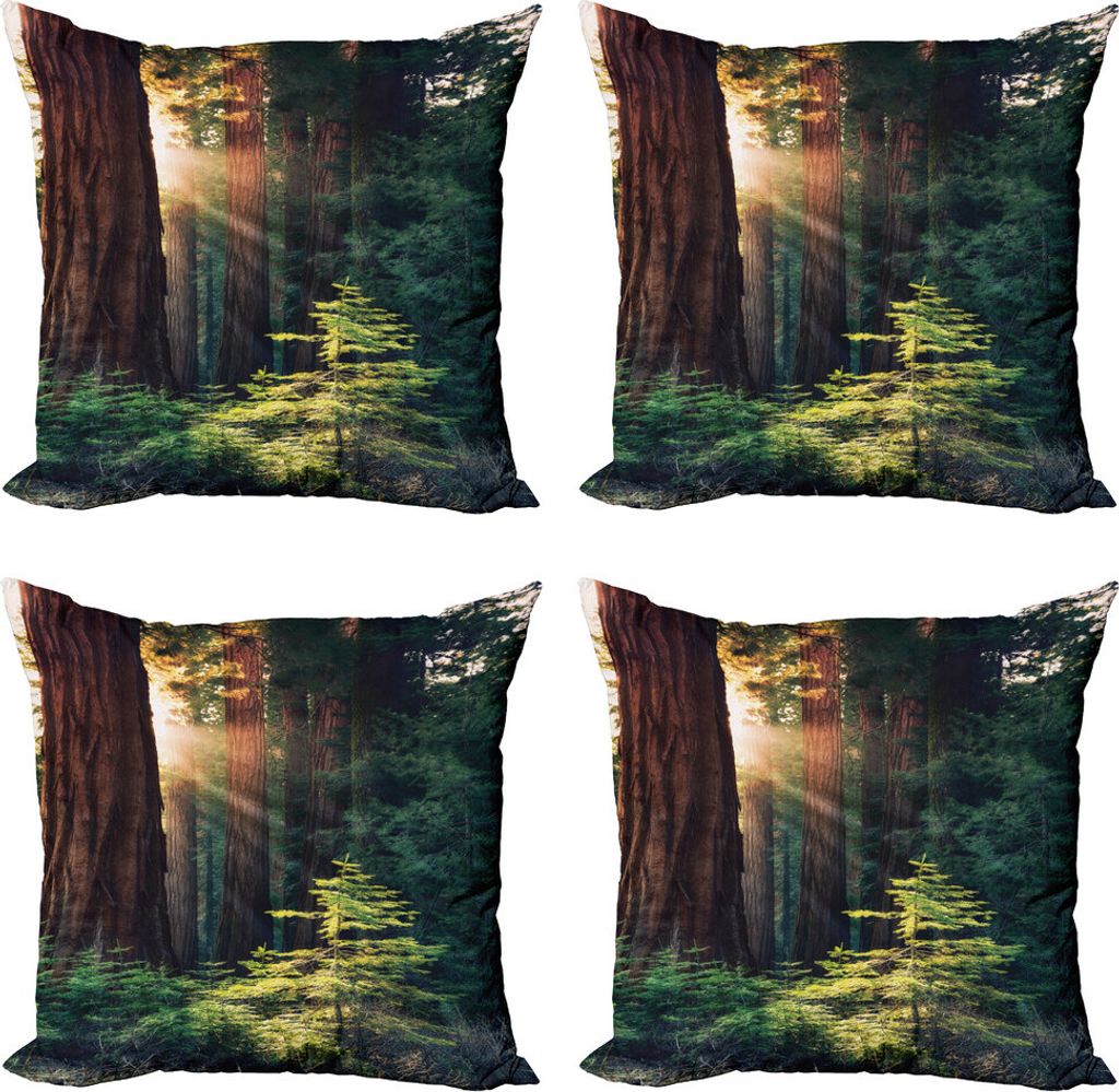 ABAKUHAUS Nationalparks Kissenbezug Set (4 Stück), Nevada Morning Sun, Moderner Doppelseitiger Digitaldruck, 40 cm x 40 cm, Grün Braun