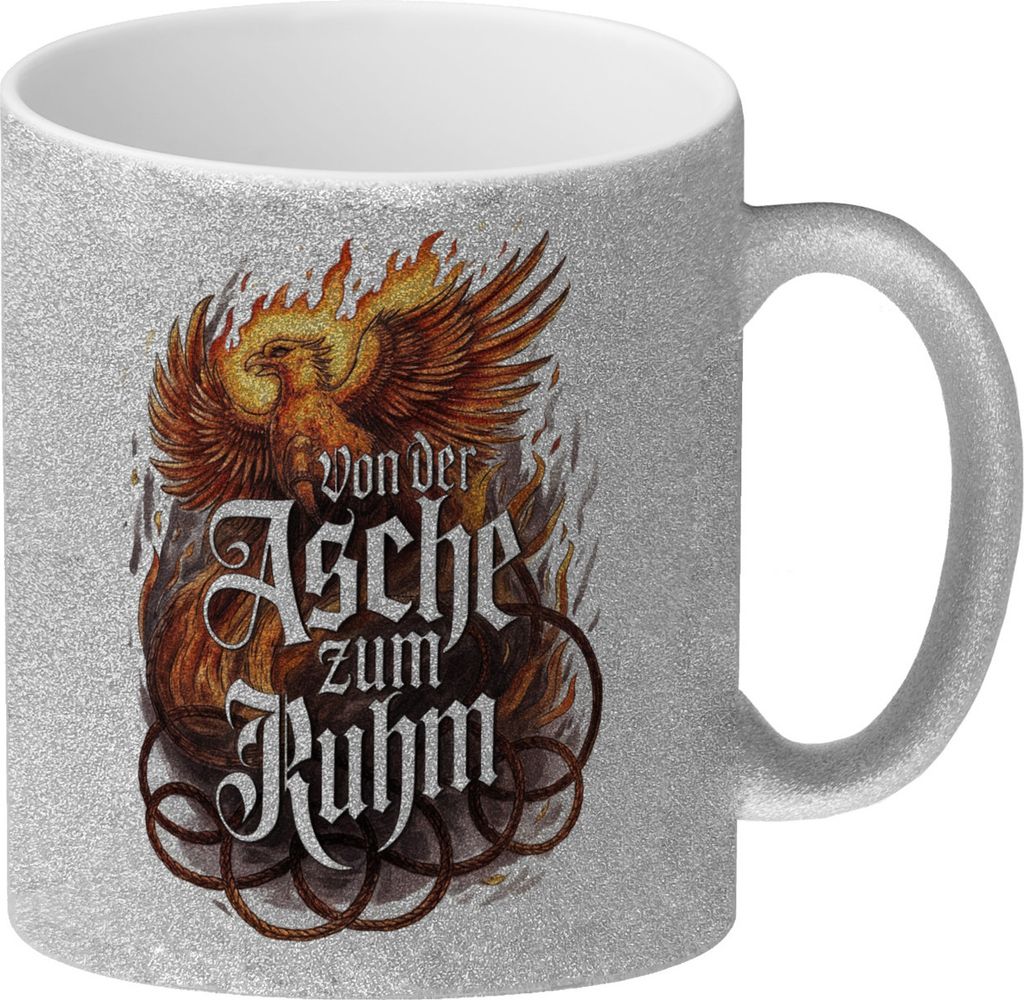 Phönix mit Flammen - Von der Asche zum Ruhm Glitzer-Kaffeebecher