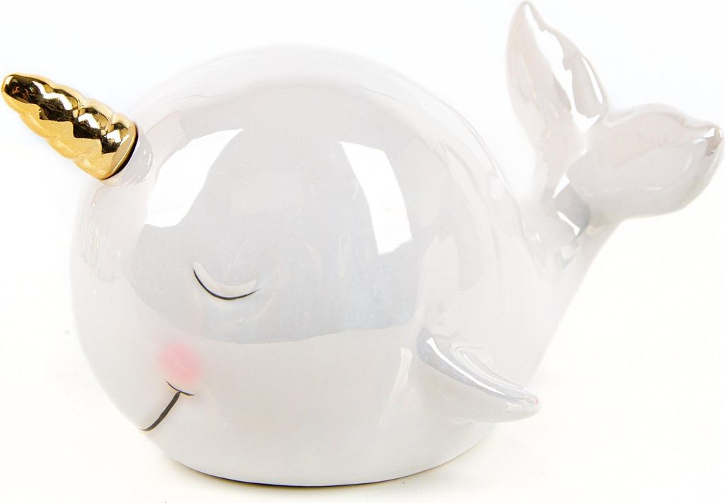 Wal Einhorn Spardose weiß glänzend aus Keramik Geschenk Geburtstag Taufe