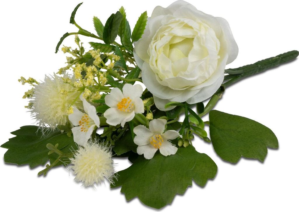 Tischdeko kleines Sträußchen Ranunkel 19cm creme grün Formano Kunstblumen F25