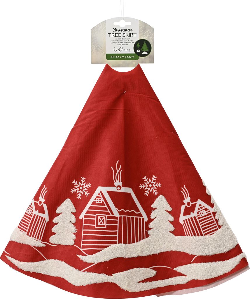 Weihnachtsbaumdecke 90cm mit weißem Winterlandschaft Motiv Rot