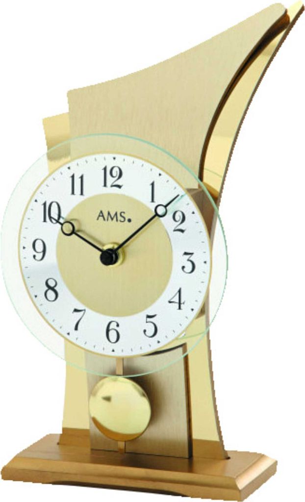 AMS 1137 Tischuhr Quarz mit Pendel golden modern Produktbild 