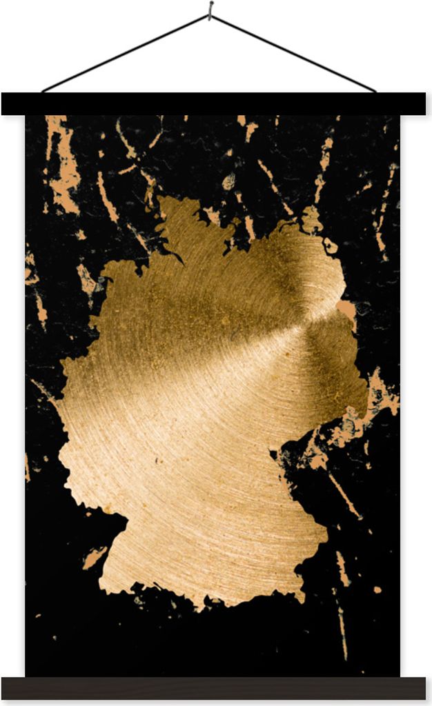 MuchoWow Textilposter Karte von Europa - Deutschland - Gold 40x60 cm mit schwarzem Rahmen - Wanddekorationen